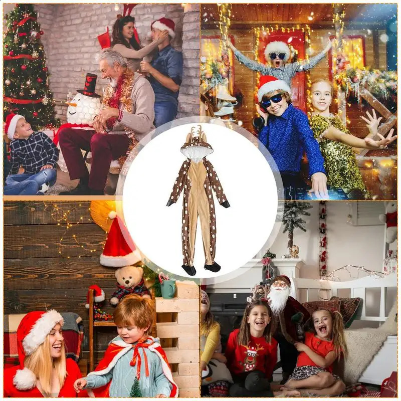 Kids Reindeer Costume Girls Deer Costume Unisex Crystal Velvet Warm Christmas Onesie For Role Play Party Cosplay Pajamas C2510236