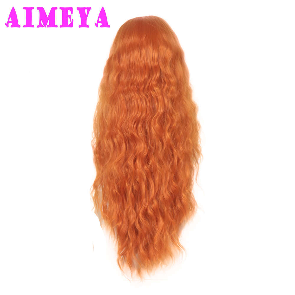 AIMEYA Orange Loose Curly Long Synthetic Lace Front Wigs Deep Wave Hair Daily Use Cosplay Wig Heat Resistant