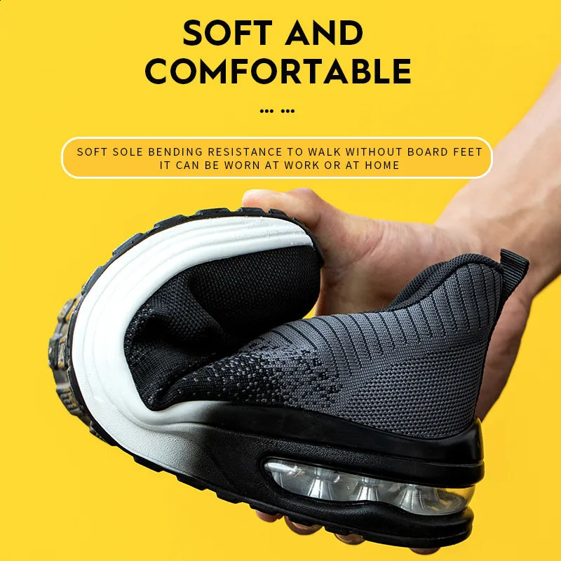 Air Cushion For Men Women Breathable Work Sneakers New Steel Toe Shoes Safety Protective Shoe 240904