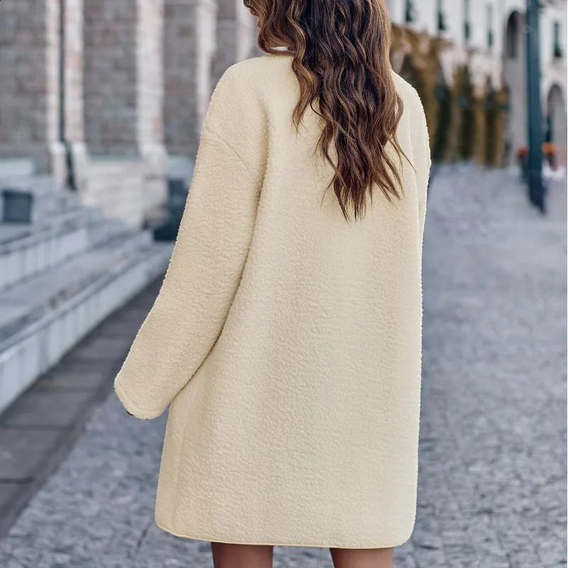Autumn and Winter Womens Solid Color Round Neck Long Sleeve Single Breasted Mid Length Coat Fashion Casual Formal Tops 240911