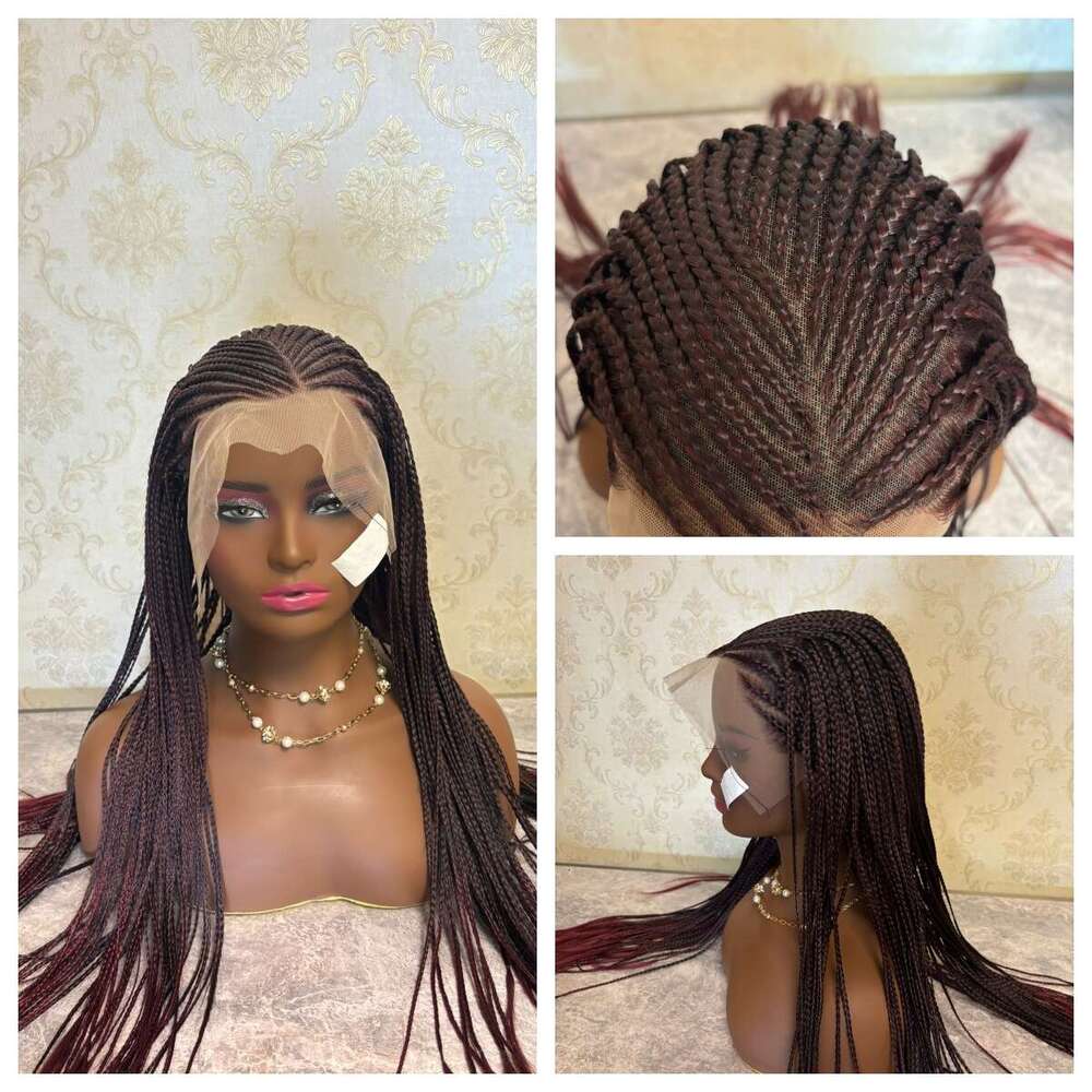 99J Red Bury Colored 13X4 HD Lace Frontal Braiding Wig Goddess Twist Box Braided Synthetic Wigs For Women Bleached Knotless