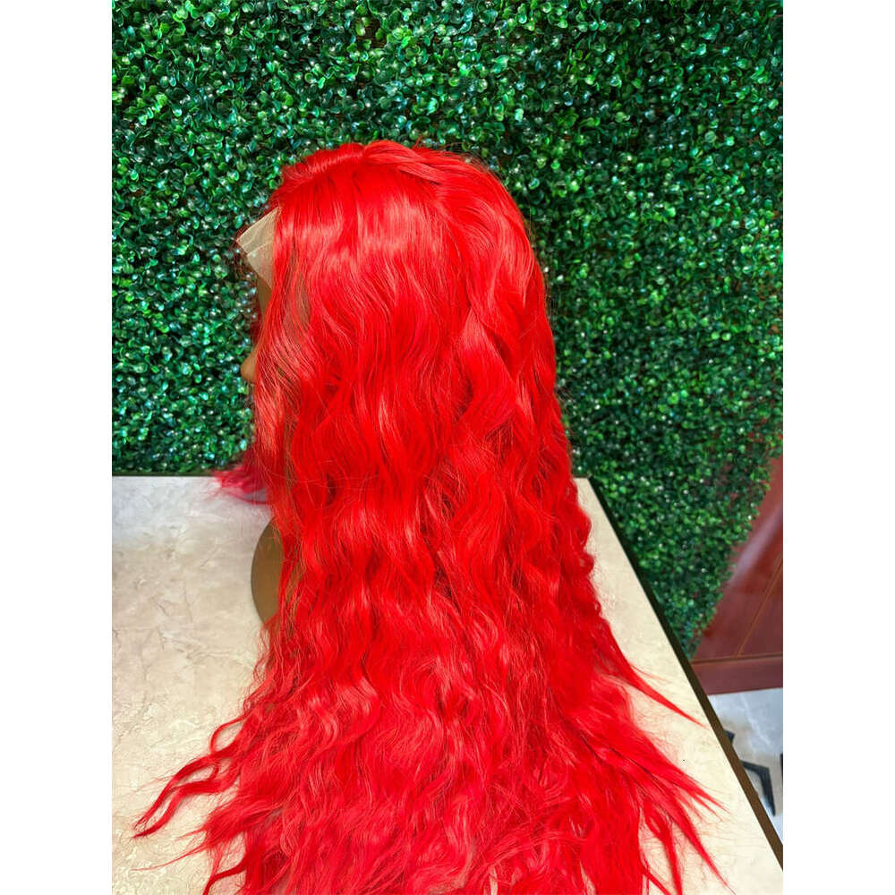 26 Inches Front Red Hair Body Synthetic Water Wave Wig For Black Women Ginger Transparent Lace Wigs