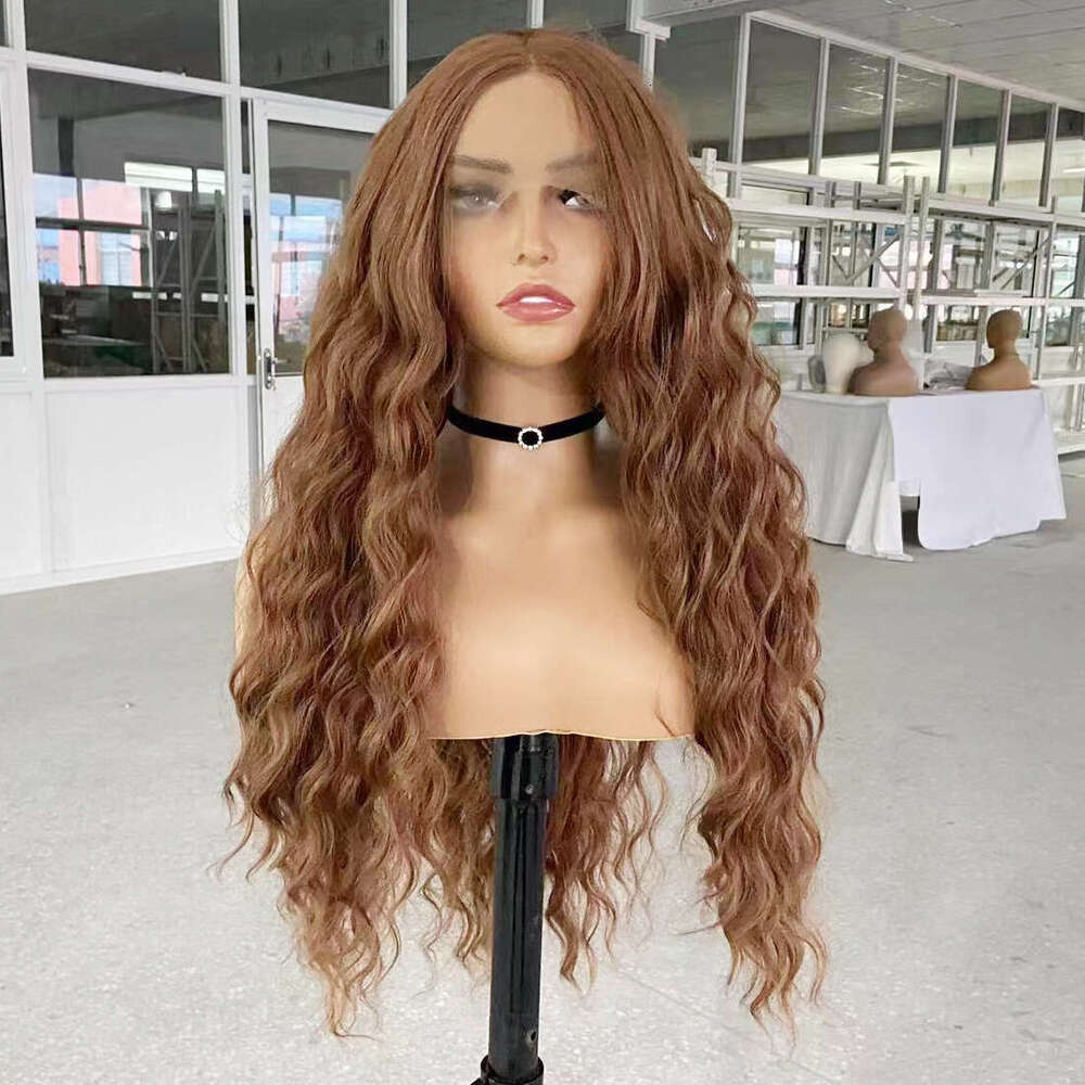 AIMEYA Brown Deep Front Natural Haire Synthetic Frontal Lace Wigs For Women Daily Use Long Wave Wig Cosplay