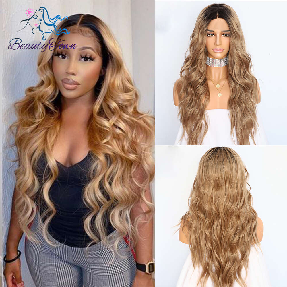 Ash Synthetic Front Wigs Ombre Brown 613 Blonde Body Wave HD Transparent Lace Daily Party Cosplay Wig For Women