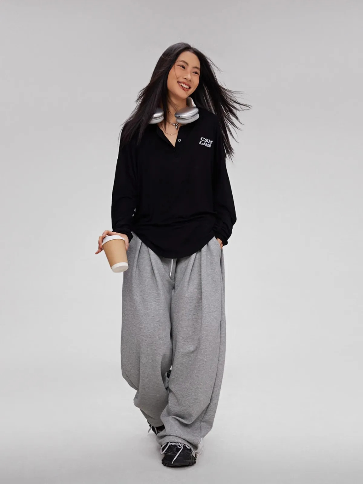 CBXLAB Street Dance Womens Grey Hip Hop Loose Flow Solid Color Sports Pants 240913