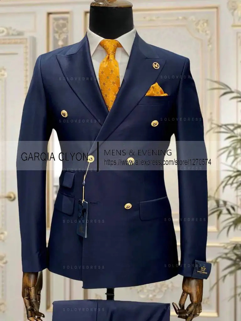 Light Blue Double Breasted Men Suits Slim Fit Wedding Tuxedos Two Pieces Man Groom Business Party Prom Costume BlazerPants 240914