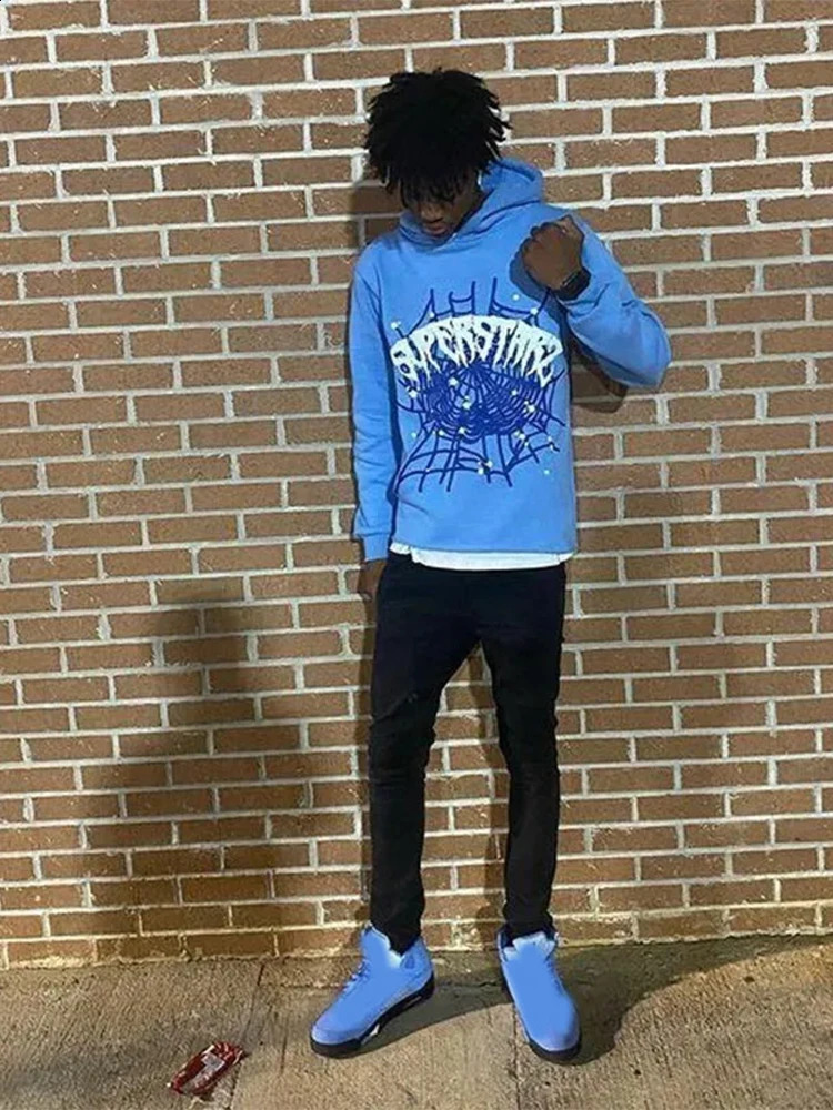 Y2k Spider Letter Printed Hoodie Straight Pants 2piece Set Mens Pull up Sports Shirt Trouser Tracksuits 240914