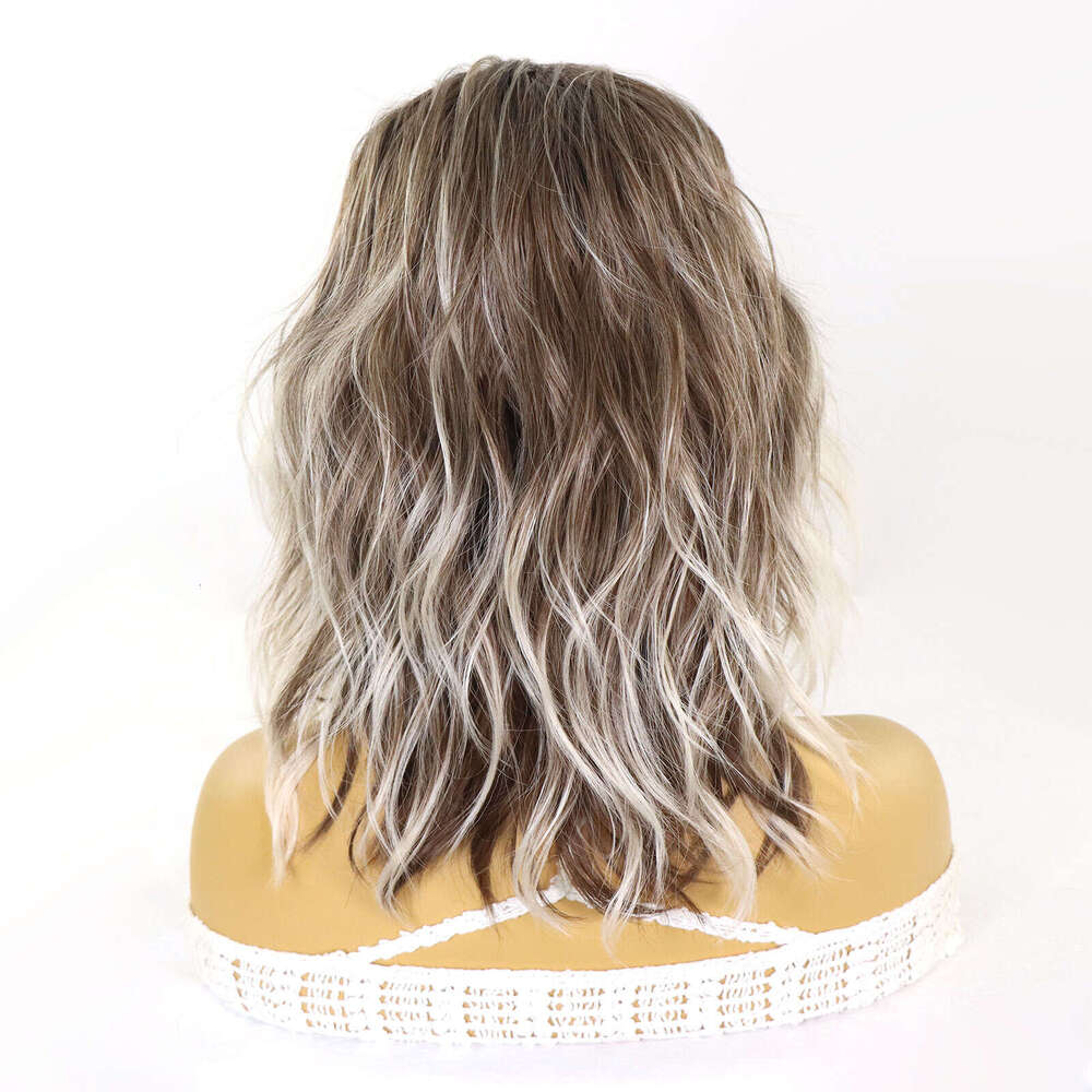 Brown Blonde Highlight Synthetic Lace Front Bob Wigs Dark Roots Colored Natural Wavy For Women 13X3 Short Heat Resistant Wig
