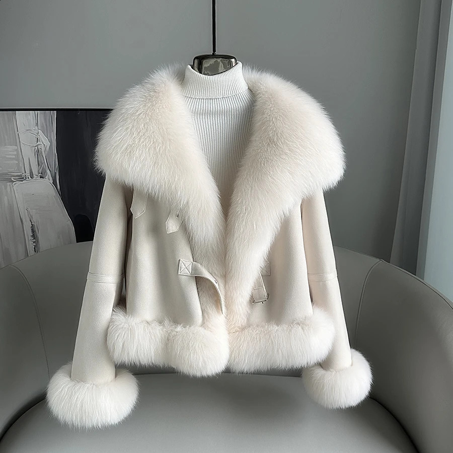 2023 Fashion Real Fur Coat Duck Down Jacket Winter Women Natural Collar Thick Suede Outerwear Warm 240907