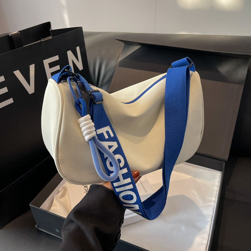 Waterproof Oxford Cloth Large Capacity Crossbody Bag Suitable For Women's Niche New Multifunctional Leisure Sports Style Blue And White Shoulder 