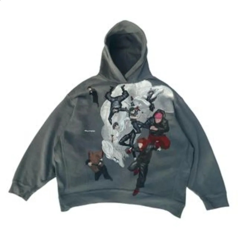 Y2K Style Pullover Men Anime Print Oversized Hooded Streetwear Casual Sweatshirt Harajuku Fashion Gothic Clothes Tops 240915