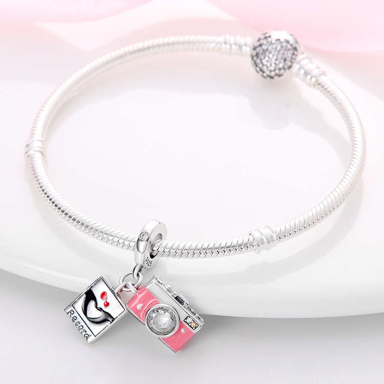 New 925 Sterling Silver Charm Pink camera pendant Beads Fit Charms Silver 925 Original Bracelet DIY Jewelry Making For women Gifts