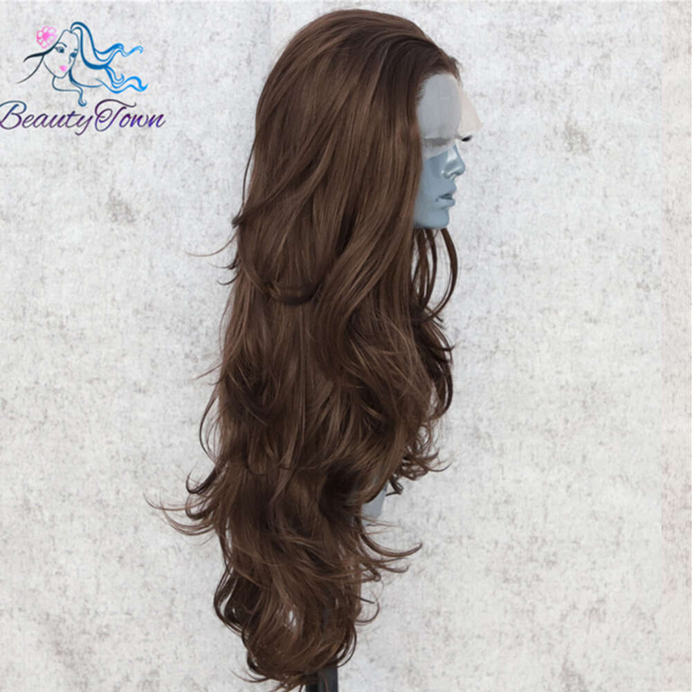 13X3 Front Sliver Brown Highlight Colored Synthetic Body Wave HD Transparent Lace Cosplay Party Wig