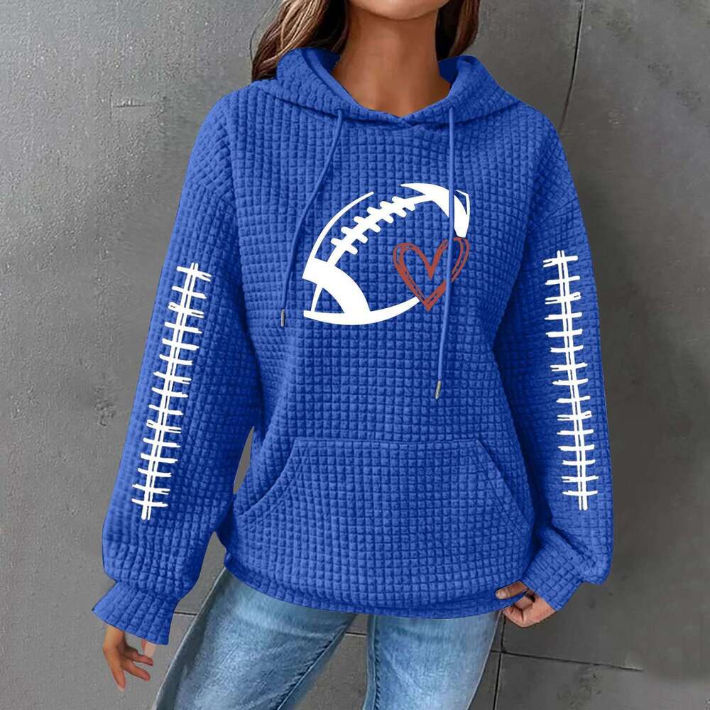 New 2024 hoodie letter printed top women's pullover hooded waffle