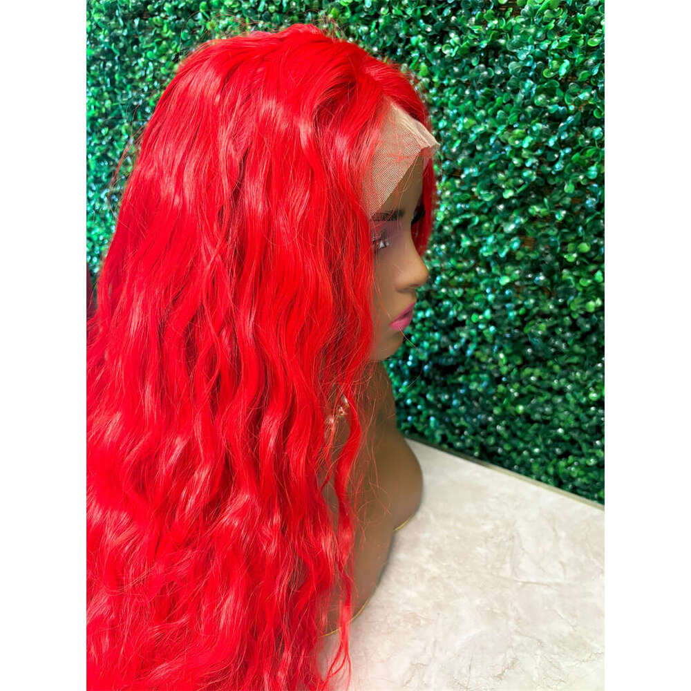 26 Inches Front Red Hair Body Synthetic Water Wave Wig For Black Women Ginger Transparent Lace Wigs