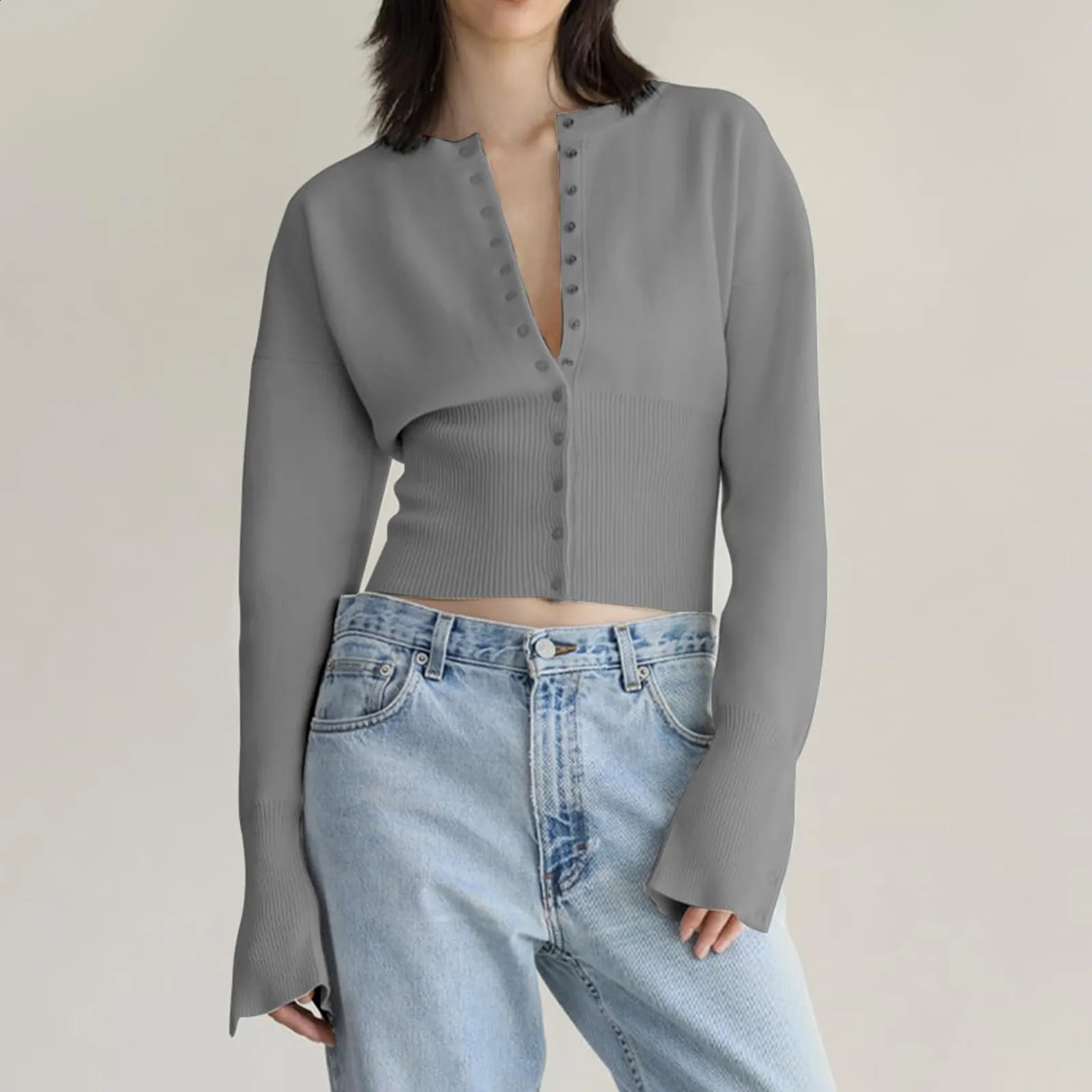 Casual Y2 K button down sweater for womens staff lightweight neck knitted cardigan wool autumn and winter jacket 240912