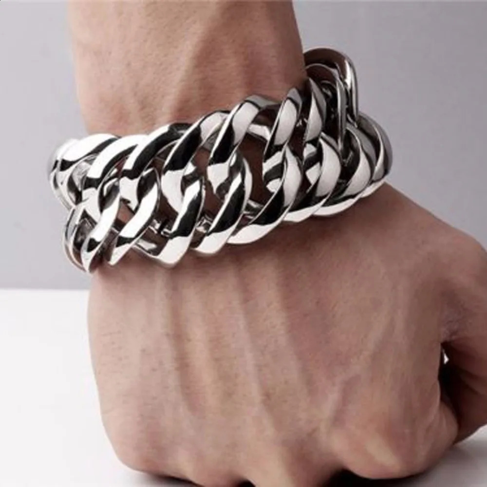 Fashion chain stainless steel bracelet mens heavy 20mm30mm wide double curled wristband 240912