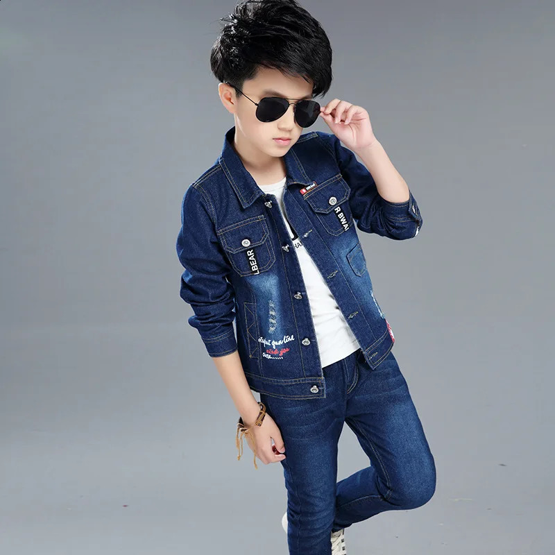 Boys Spring and Autumn Childrens Two Piece Set for Kids Clothing Boys Denim Set 240913
