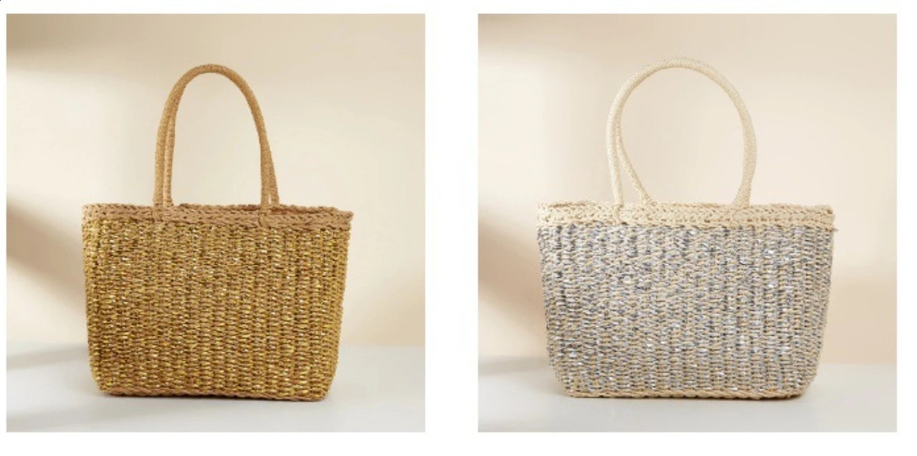 Vine woven paper grass handbag French retro square rope bag picnic blue large capacity casual diagonal 240913