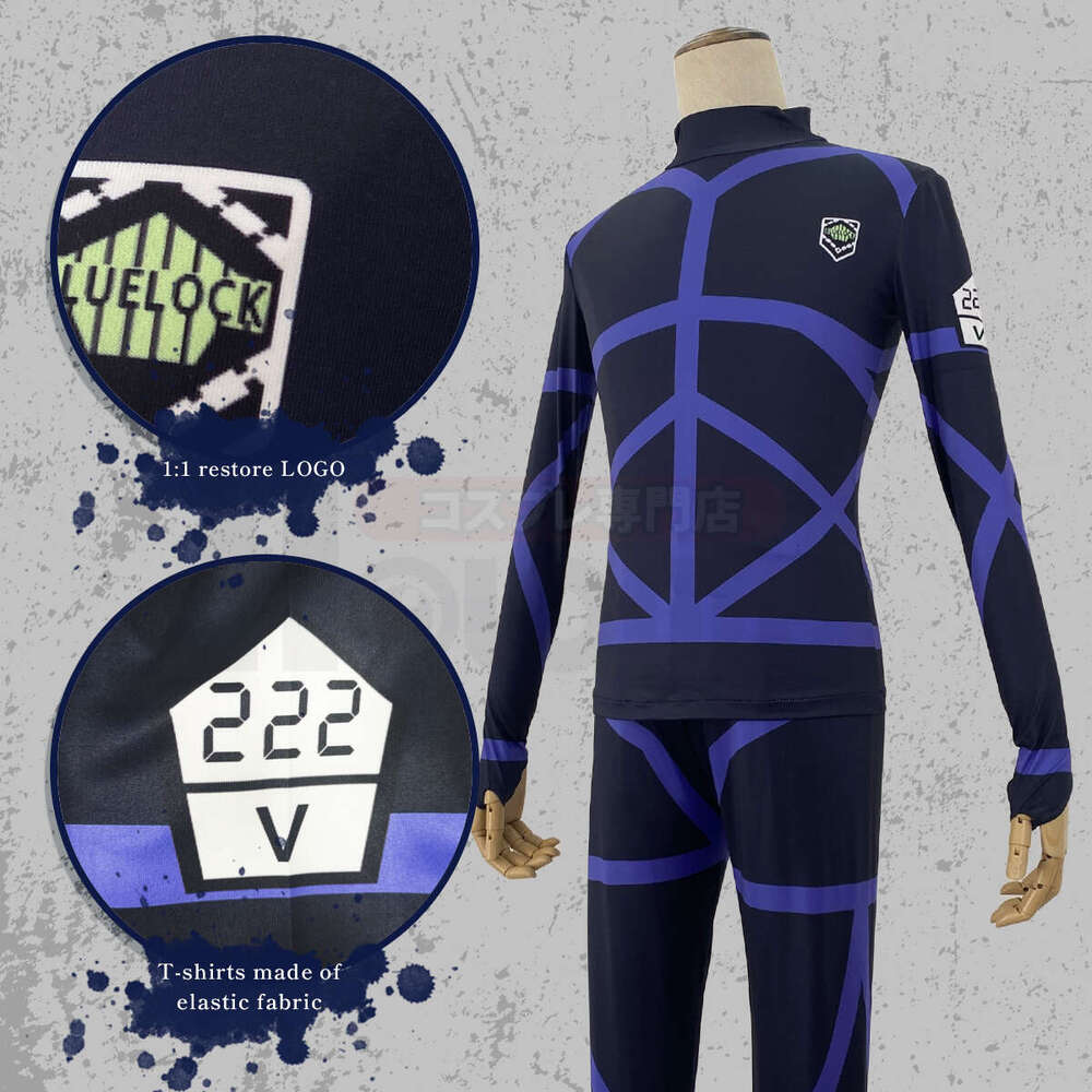 HOLOUN Blue Lock Anime Reo Mikage Nagi Cosplay Costume Wig Black Jersey Football Training Uniform Rose Net Synthetic Xxs-2Xl