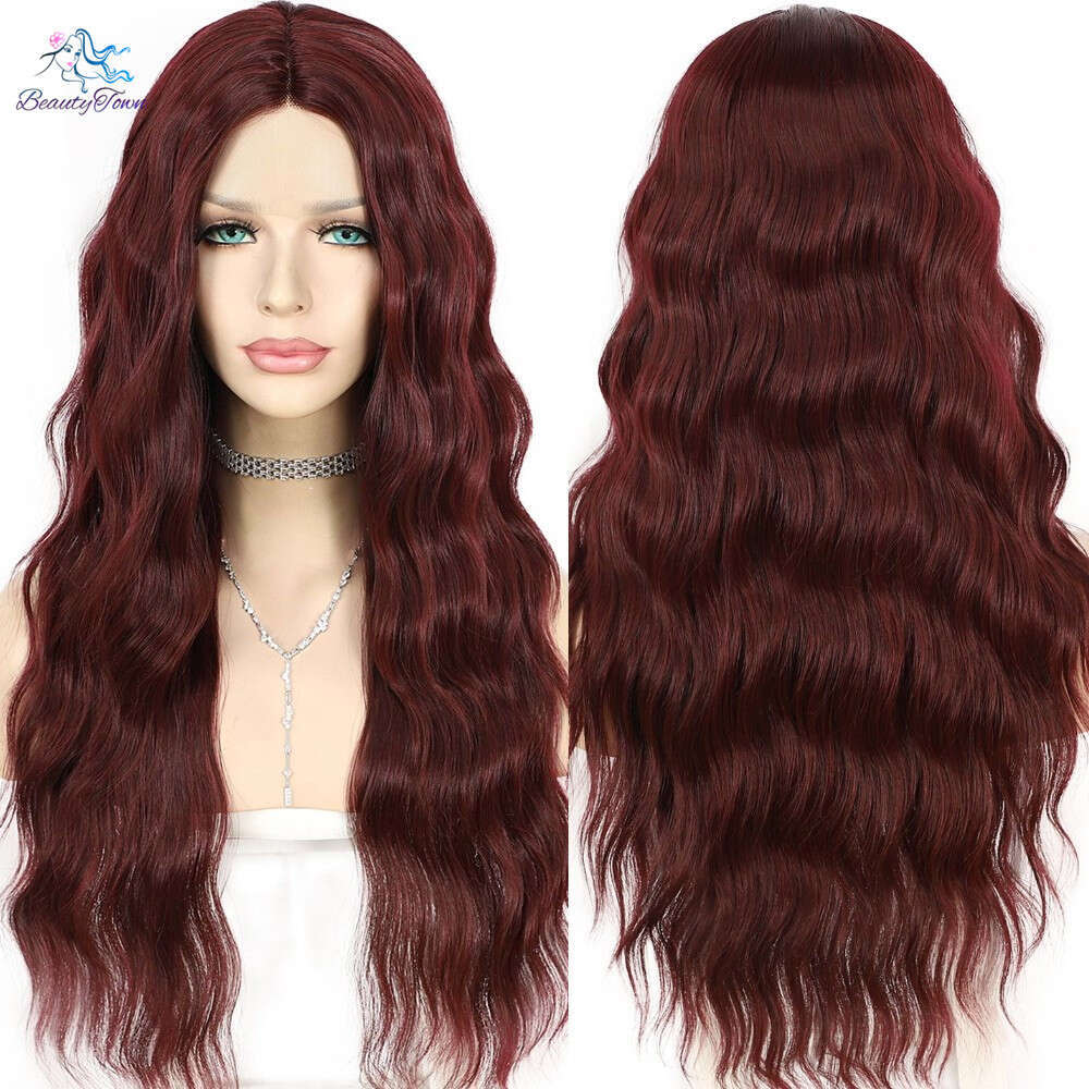 Beautytown Bury Hair Long Water Wave Lace Wig For Women Middle T Part Daily Party Synthetic Wigs Heat Resistant 24''