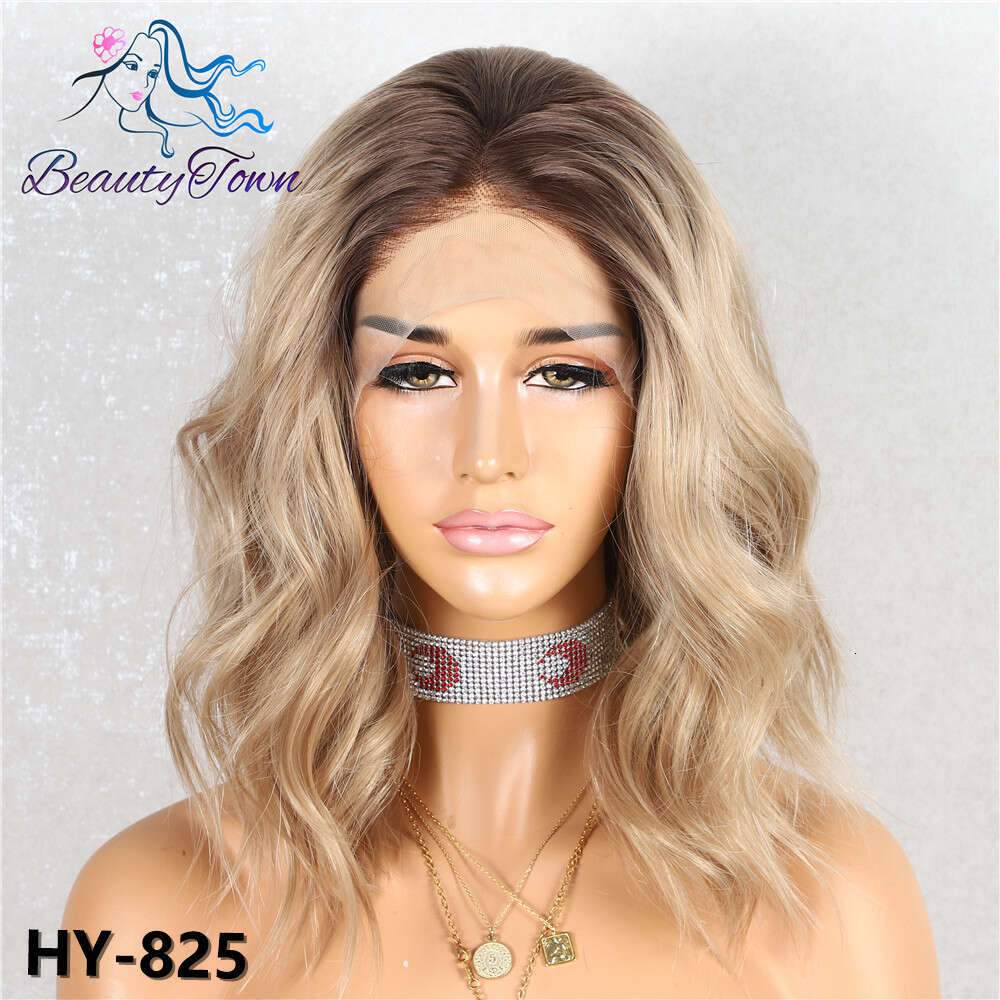 Blonde Colored 13X3 Synthetic Front Sier Grey Ash Brown Short Bob Body Wave HD Transparent Lace Cosplay Wig