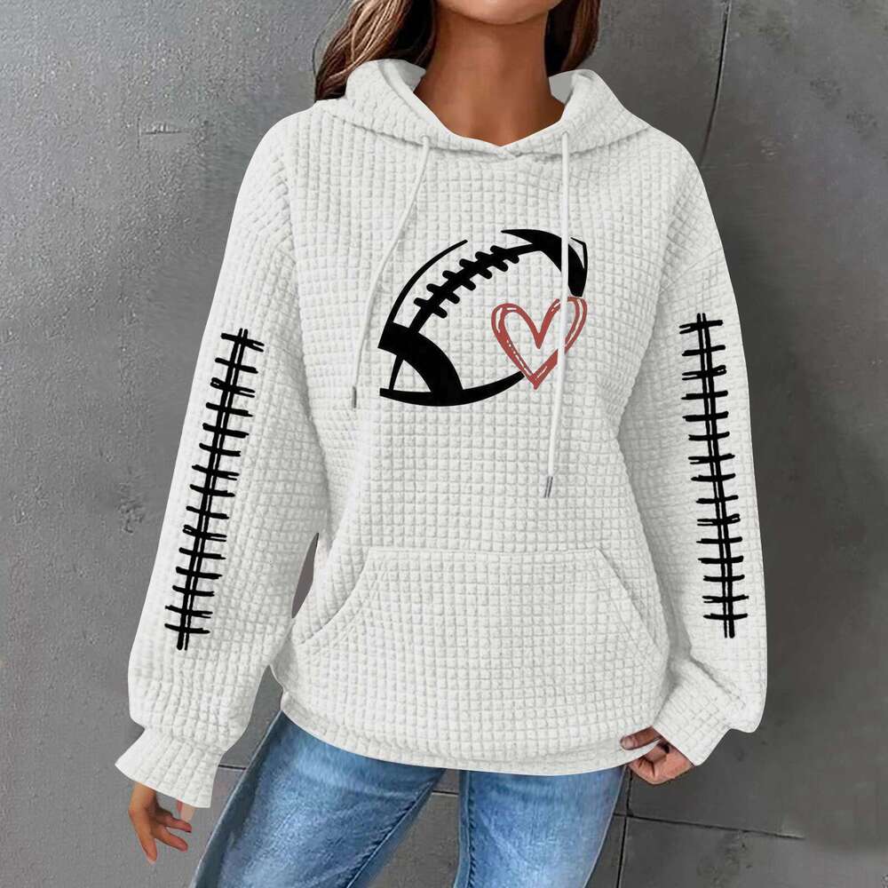 New 2024 hoodie letter printed top women's pullover hooded waffle