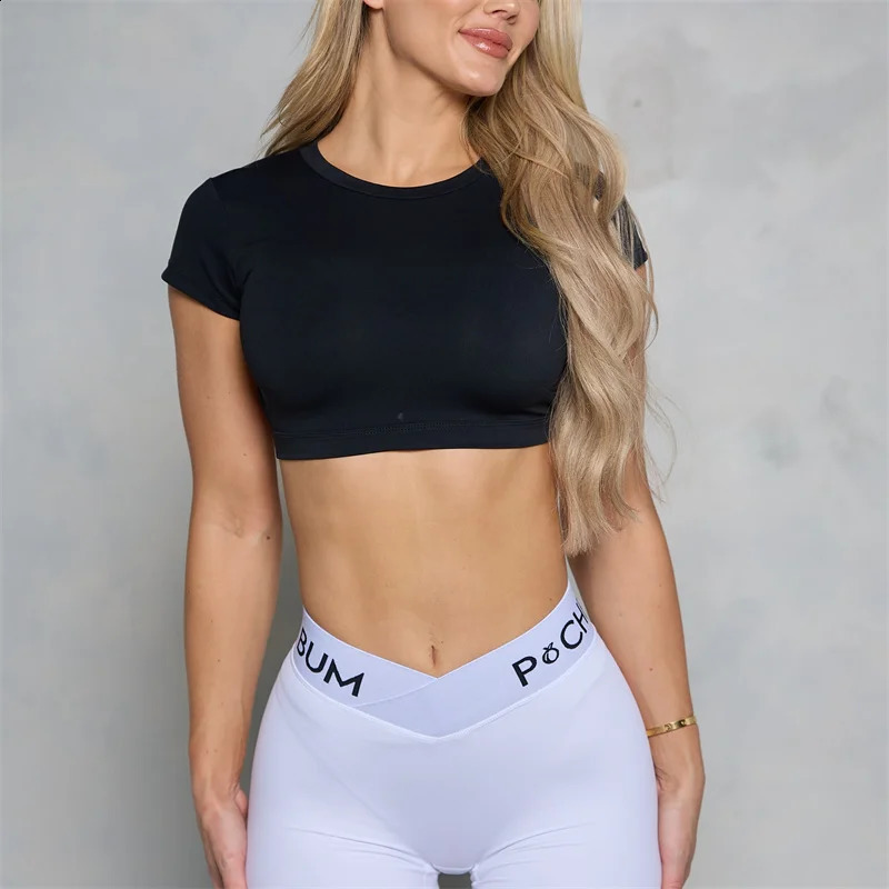 Pchee Bum Women Backless Sports Shirts Workout Gym Training Yoga T-Shirt Outdoor Running Crop Tops Elastic Open Back Tops 240914