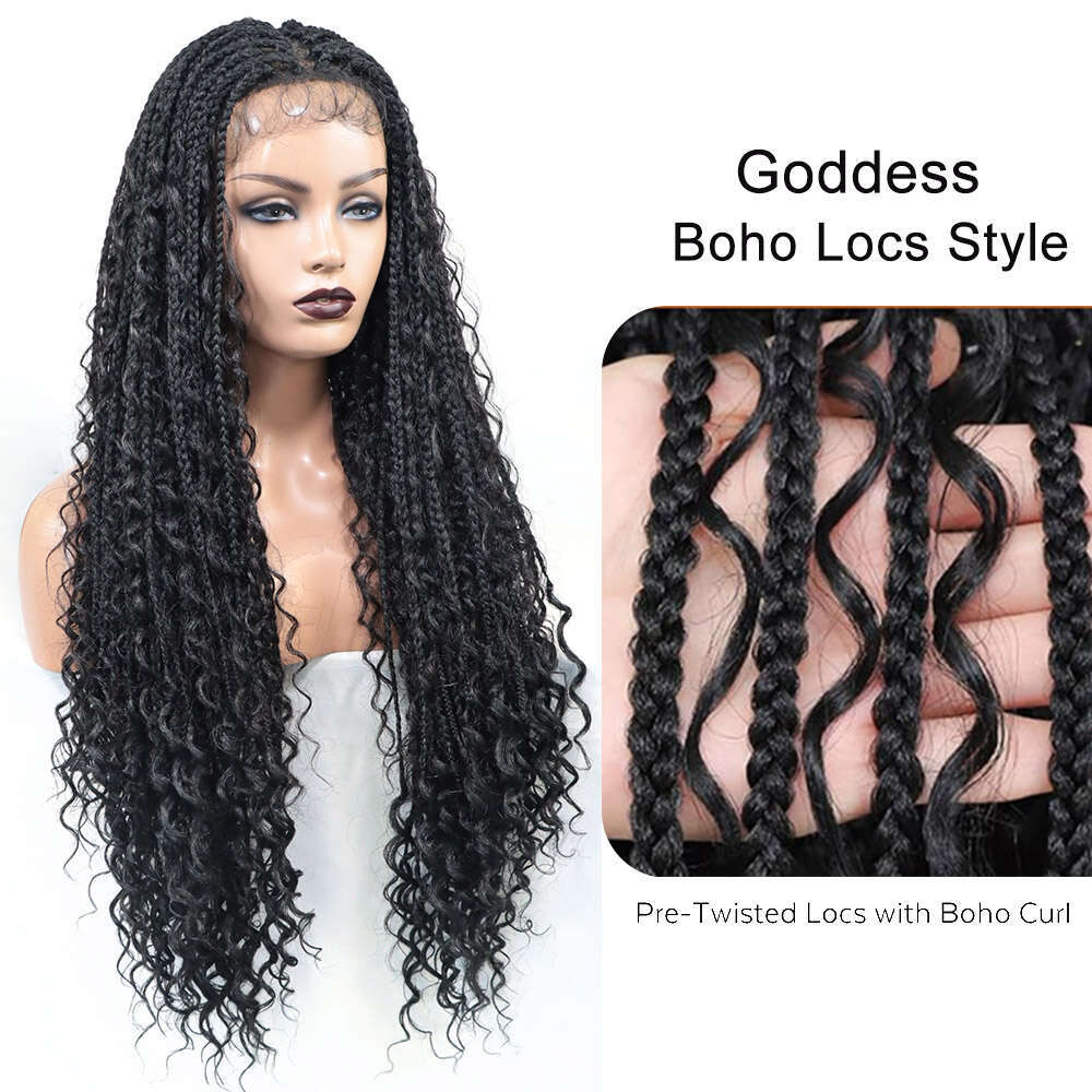 Bohemian Braided For Women Square Part Synthetic Lace Front Braid Cury Ends Knotless Boho Box Braids Wig Baby Hair