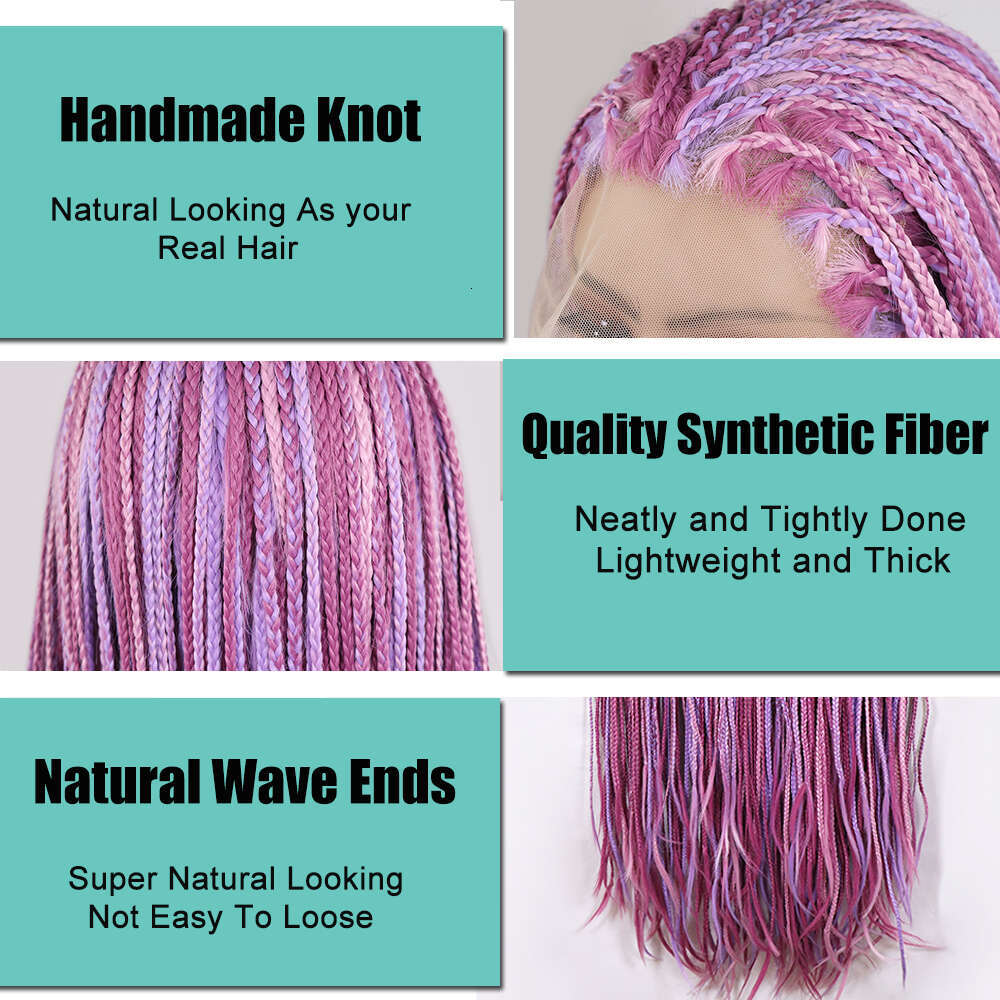 Highlight Pink Lace Front Braided Wigs For Women Knotless Goodess Box Braid Synthetic Crochet Braiding Hair Color Wig