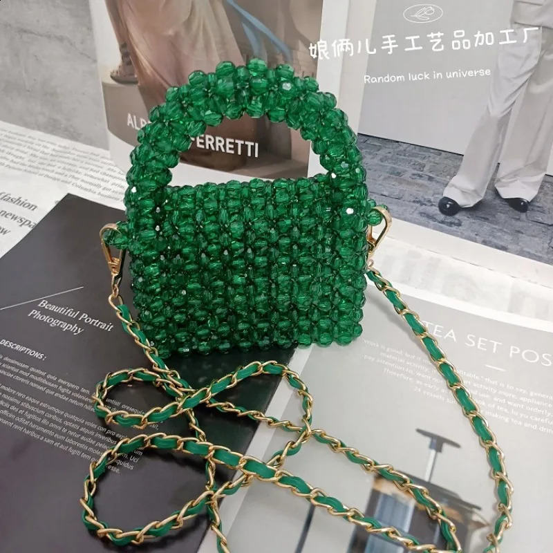 DHwanglijia Customized Crystal Bag Fashion INS Handmade Acrylic designer bag Bead Chain Cross Body Mini Pearl Womens Handbag 240913