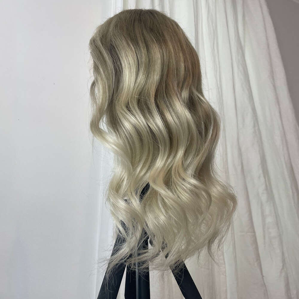 Light Ash Blonde Full Wigs Balayage Highlights Loose Wave 100% Virgin Human Hair 13X6 Lace Frontal Wig HD Transparent