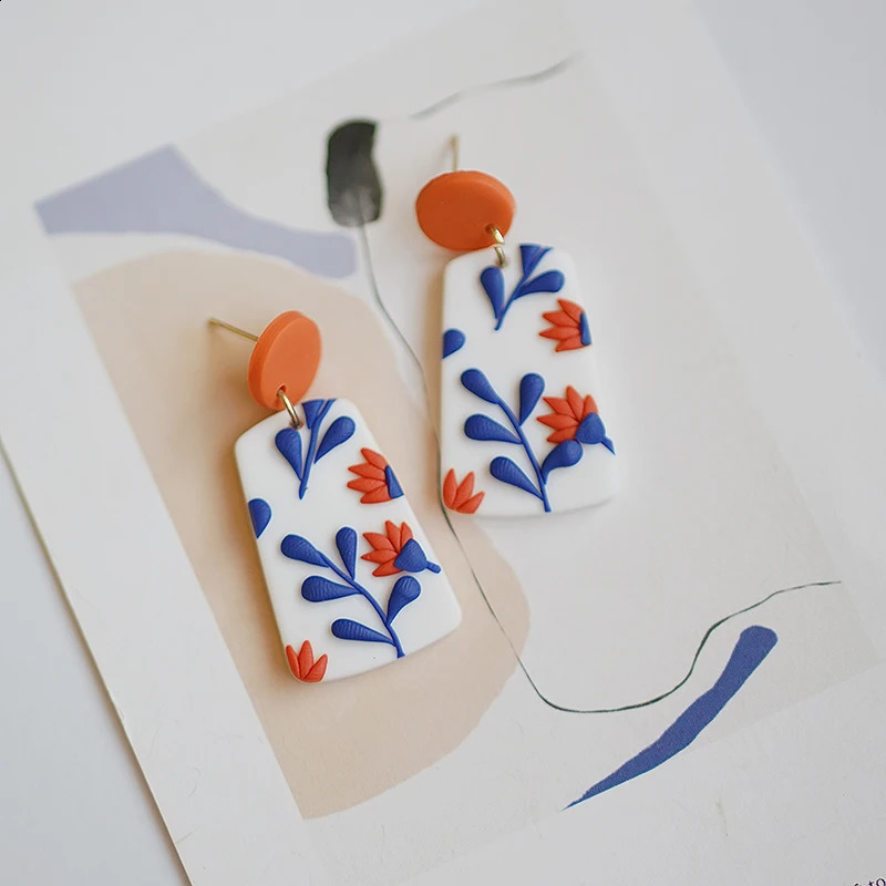 Trendy Classic Bohemiam Multi Shapes Drop Big Size Bright Color Leaf Dangle Polymer Clay Earrings Studs Sets For Daily Party 240906