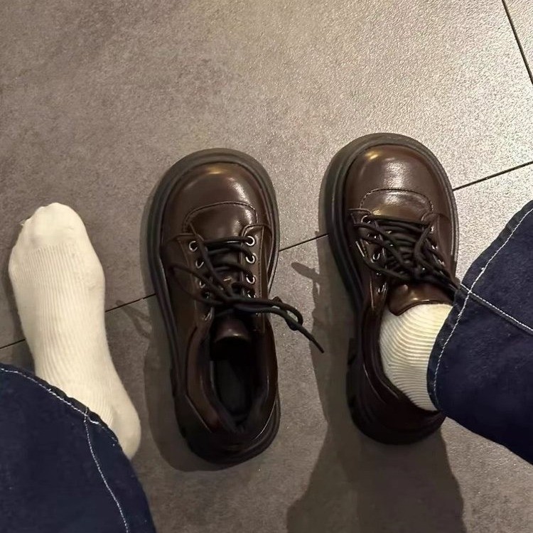 Women's Retro Thick Sole Leather Lace-Up Casual Round Toe Shoes - Spring 2024 5bd0