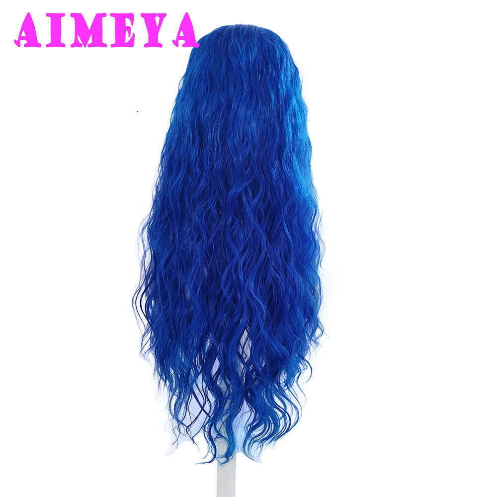 AIMEYA Loose Curly Long Synthetic Lace Front Wigs Royal Blue Natural Wave Hair Daily Use Cosplay Wig