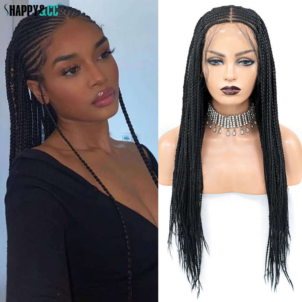 13X8 Lace Front Wigs Cornrow Box Braid With Baby Hair Middle Part Knotless Braided Wig For Black Women 30Inch