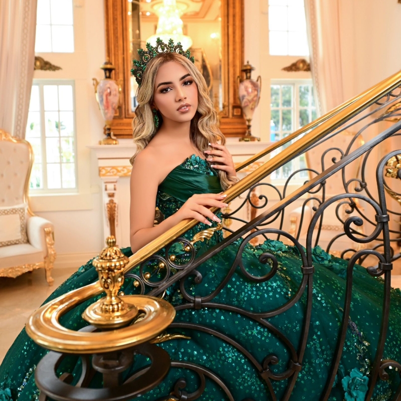 Blackish Green Quinceanera Dress For Sweet 16 Dress Girl Sequined Beaded Handmade Flowers Graduatin Party Prom Dress vestidos de 15 anos
