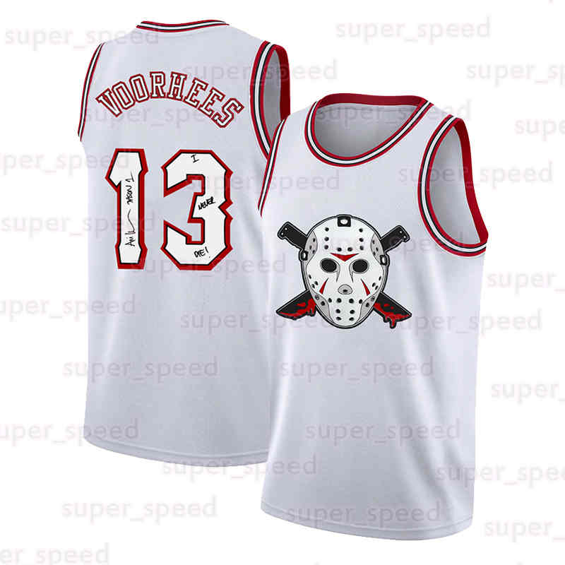 13 Jason Voorhees White Mens Adult Basketball Jersey Embroidered Halloween Horror Friday The 13th Movie Jerseys Sports Shirt For Party Gifts