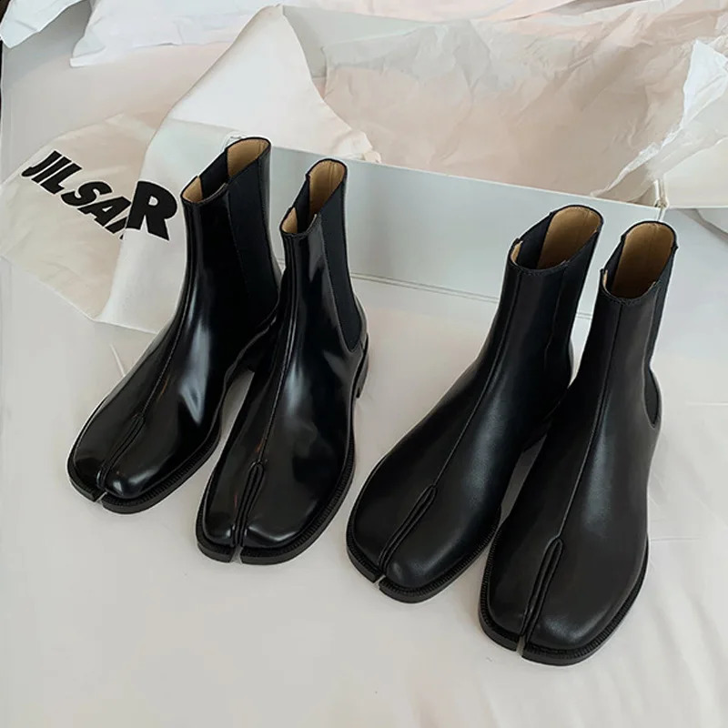 Split Toe Women ankle boots high quality leather trotters botas mujer elastic tube winter booties female tabi ninja botines 240927