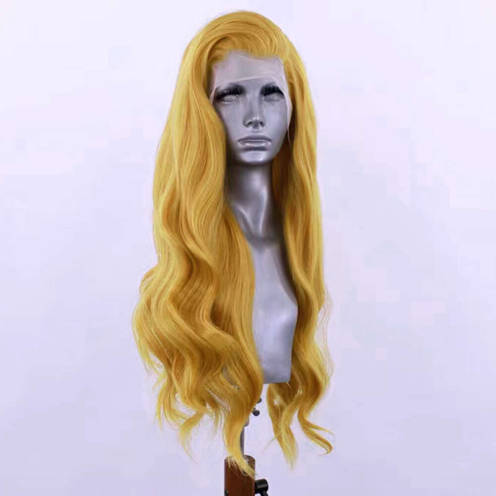 AIMEYA Yellow Lace Front For Women Girls Long Natural Wave Synthetic Wig Soft Heat Resistant Hair Daily Use Cosplay Wigs