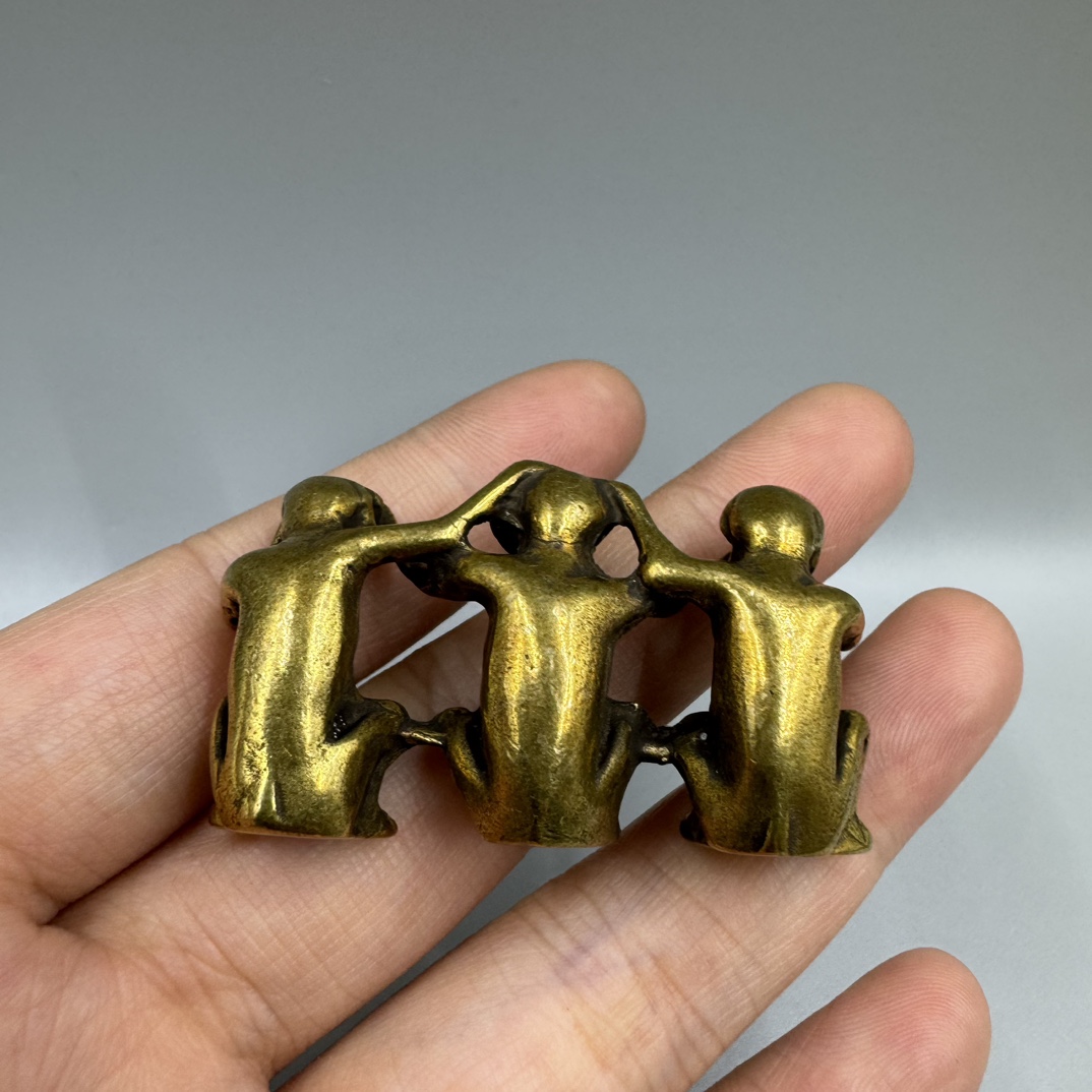 Pure Copper Solid Three No Monkeys Look, Say, Don't Listen T Dwe74 Three Wise Monkeys Brass Paperweight Vintage 8-7