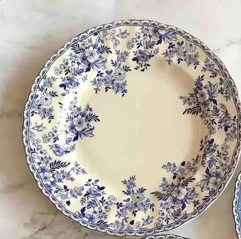 Vintage Broken Flower Blue and White Ceramic Plate Chinese and Western Style Tray Steak Plate Dessert Plate 240910