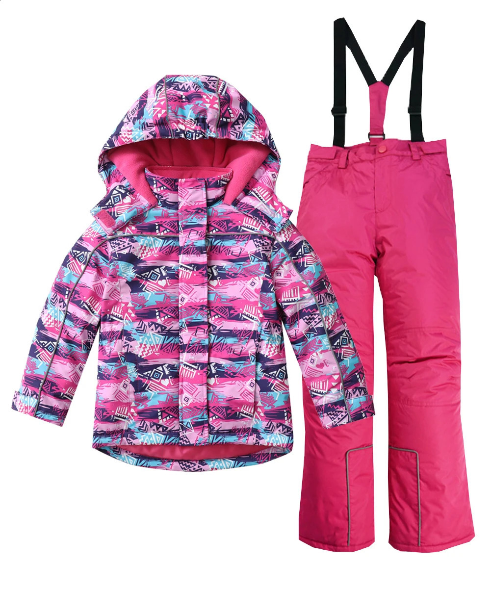 312T Kid Girls Ski Suits Set Snowboard Coat Pant Waterproof Windproof Warm Children Outdoor Sportwear Skiing Suit 240905