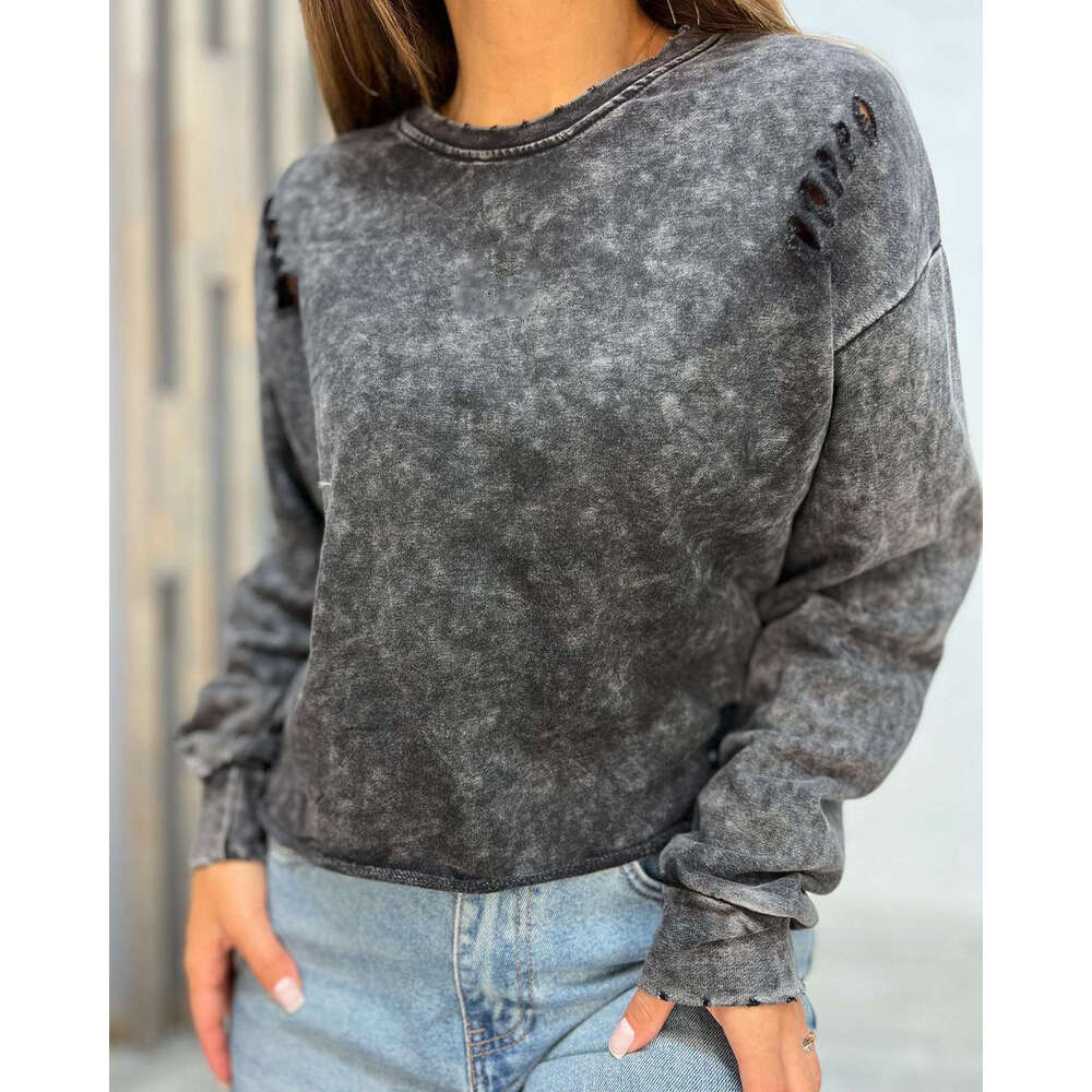 2024 European hole making old hoodie pullover autumn fashion temperament spicy girl ins style