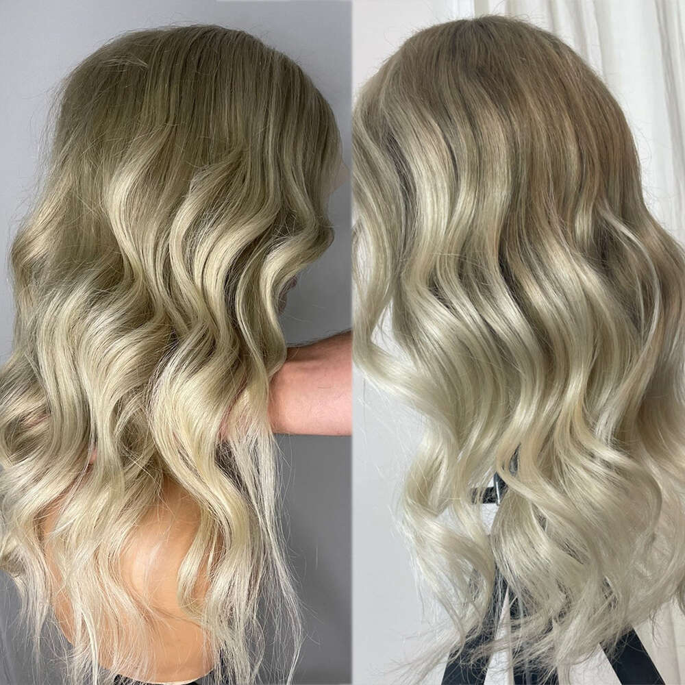 Light Ash Blonde Full Wigs Balayage Highlights Loose Wave 100% Virgin Human Hair 13X6 Lace Frontal Wig HD Transparent