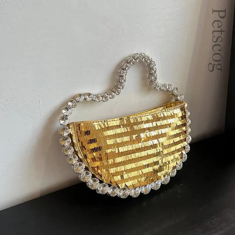 Women Round Handle Mini Sequin Clutch Women Y2K Fashion Diamonds Evening Underarm Shoulder Bag Handbags 240913
