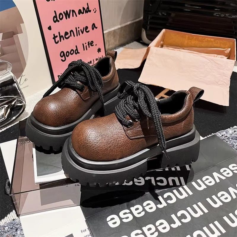 British Versatile Lace Up Big Toe Small Leather Low Top Single College Style Women's Shoes