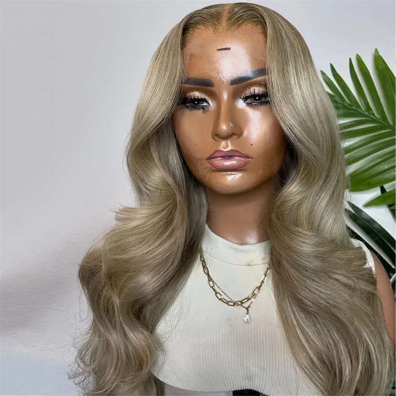 Ash Long Body Wave Synthetic Front Wig Jet Black Platinum Blonde Hair Colored Lace Frontal Wigs For Women Party