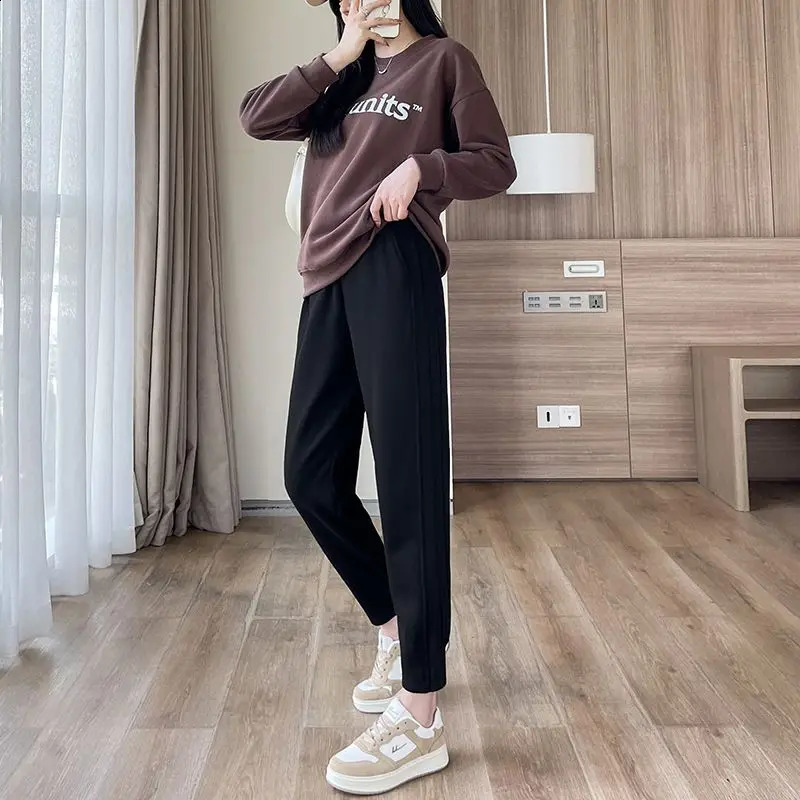 Womens autumn and winter cotton wool office womens high waisted thin sports pants clothing full matching trend harem 240913