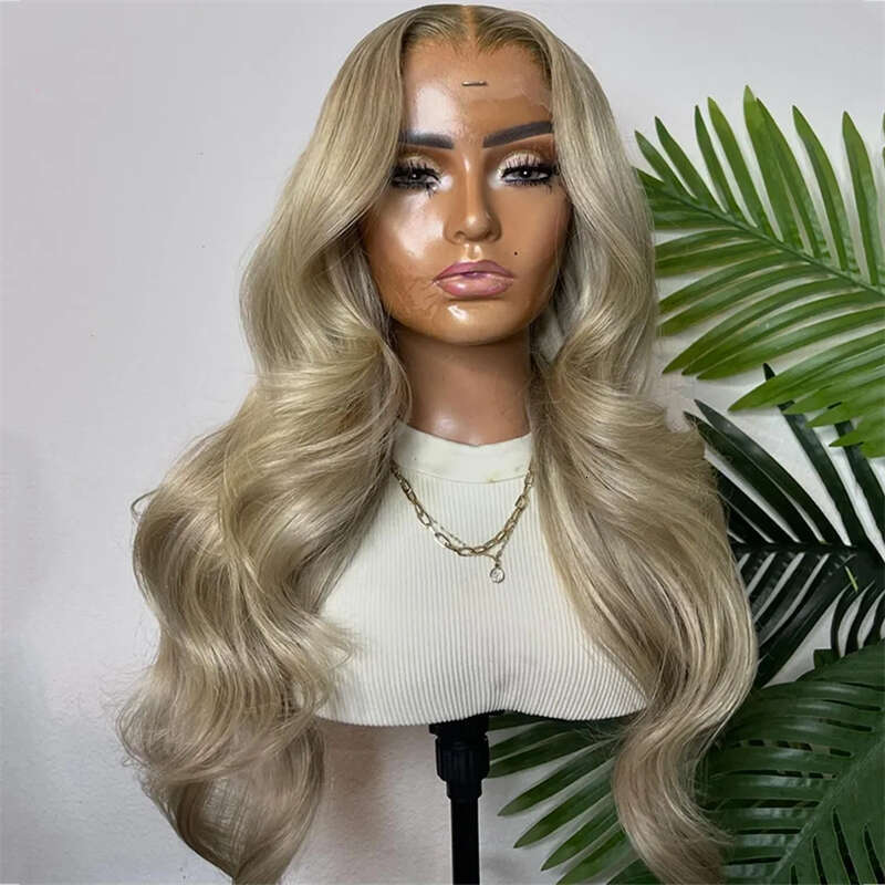 Ash Long Body Wave Synthetic Front Wig Jet Black Platinum Blonde Hair Colored Lace Frontal Wigs For Women Party